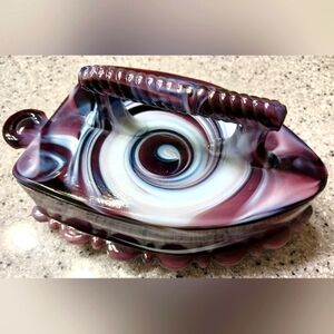 Vintage Imperial Purple Slag Flat Iron Covered Dish, 8.5" length x 4.5" wide